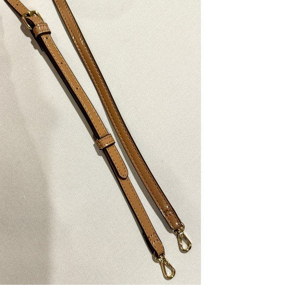 Bandolier Adjustable Crossbody Strap NEW! Tan Nude Neutral Vegan Patent Leather - Picture 1 of 7